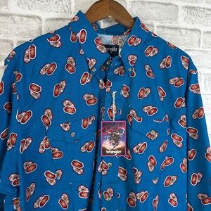 Wrangler Checotah Light Blue Southwestern Print Button Up Shirt X-Long Tail 17.5